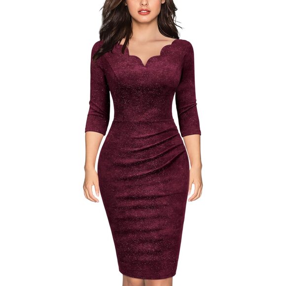 Dresses & Skirts - Women's Vintage Ruffle Cocktail Dress Polyester Zip V-Neck Elegant